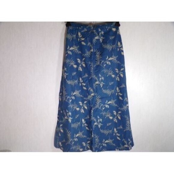 Liz Claiborne Lizwear Women Maxi Skirt Size 4 Linen Blend Blue Leaf Print Modest - Picture 1 of 5